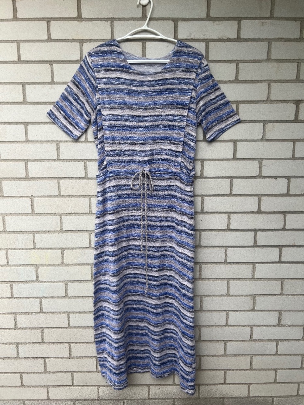 Mennonite Cape Dress Blue Gray Stretch Knit Size Medium 40” Bust
